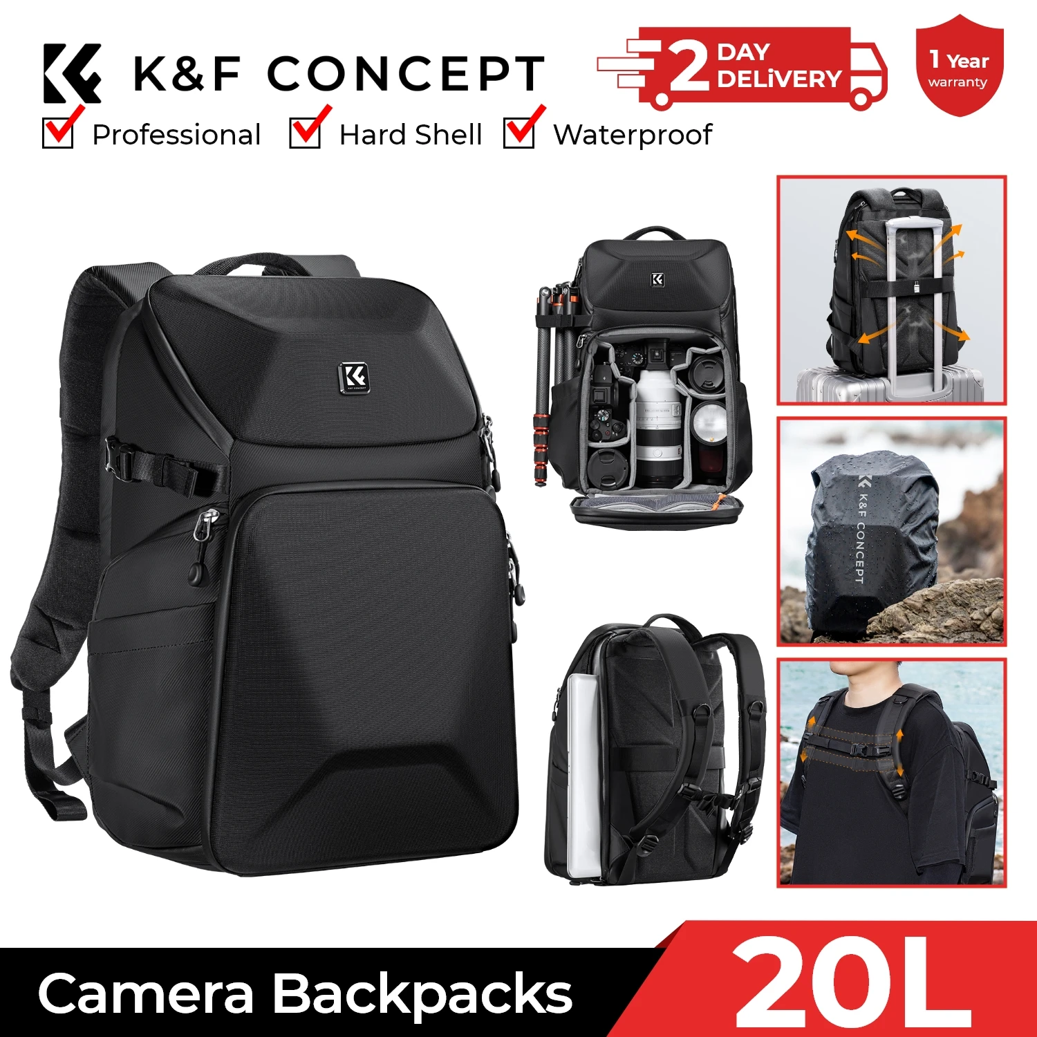 Laptop Backpack 15.6 - حقيبة ظهر للكاميرا من K&F CONCEPT