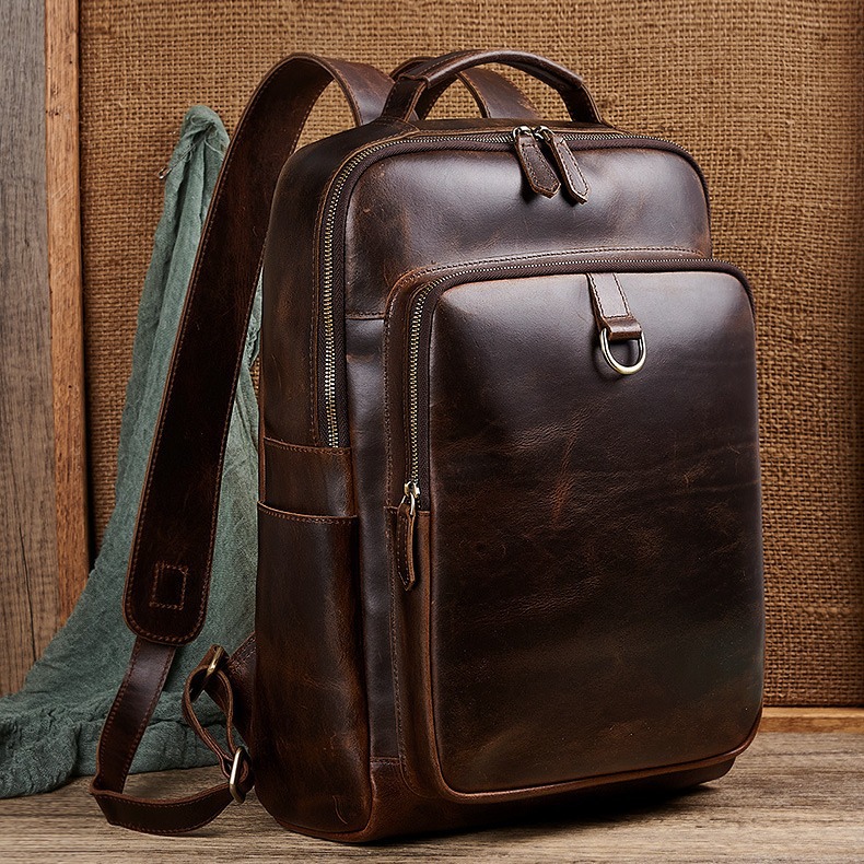 Leather Backpack Vintage - حقيبة ظهر رجالية للكمبيوتر المحمول من