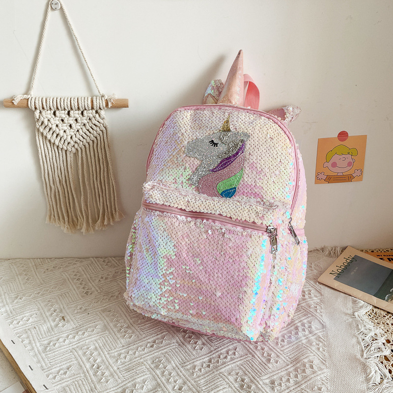 Fashion Backpack Women - حقيبة ظهر يونيكورن مزينة بالترتر باللون