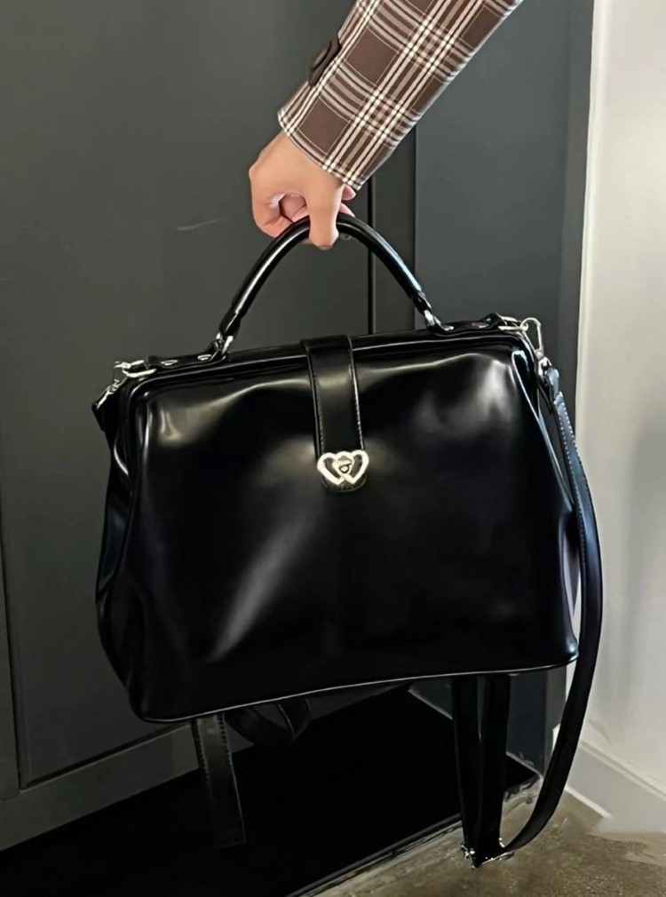 Leather Backpack Vintage - حقيبة ظهر كلاسيكية سوداء Y2k Mochila