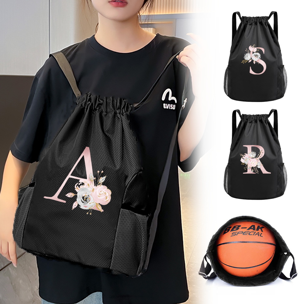 Drawstring Gym Bag - حقيبة سوداء برباط، حقيبة ظهر للجيم،