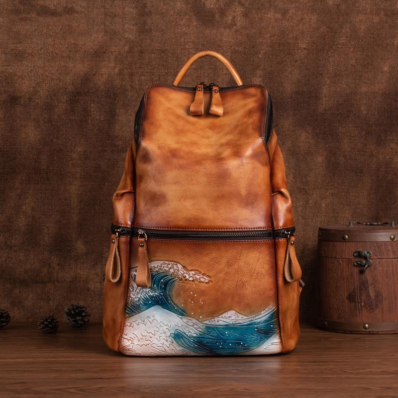 Leather Backpack Vintage - حقيقي حقيقي لينة جلد النساء على