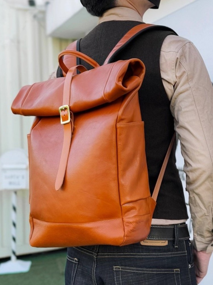 حقيبة ظهر رجالية كبيرة السعة م - مراجعة Leather Backpack Vintage وسعره