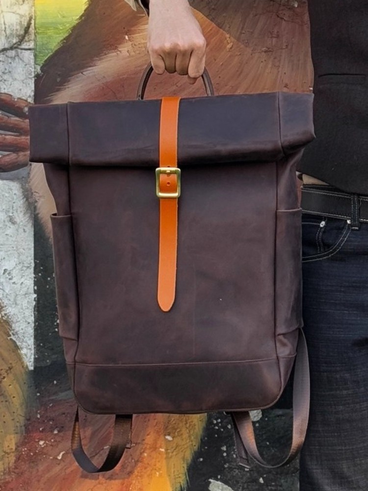 حقيبة ظهر رجالية كبيرة السعة م - مراجعة Leather Backpack Vintage وسعره